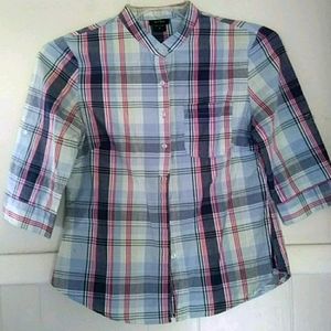 Lucie Rose blue red plaid button down shirt